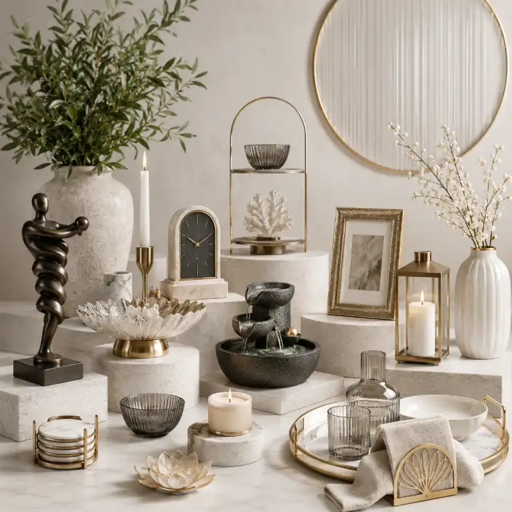 Home decoration accessories in Lebanon including vases, mirrors, trays, candles, sculptures, frames and decorative objects