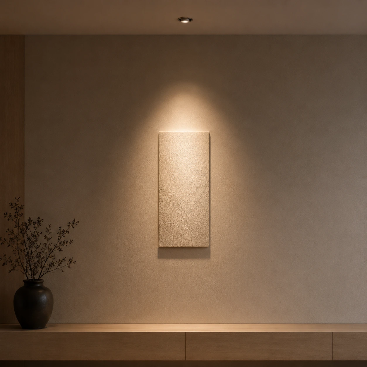 Medium 36-degree spotlight beam providing balanced coverage on a textured wall panel