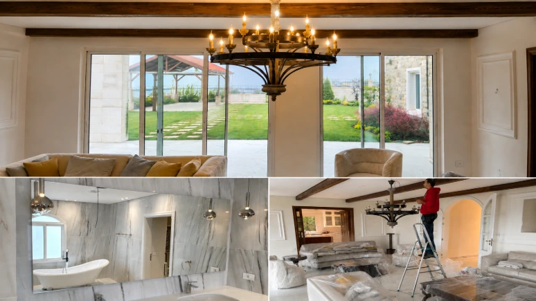 Private residence lighting project in Lebanon featuring a custom chandelier, bathroom pendant lights and on-site installation.