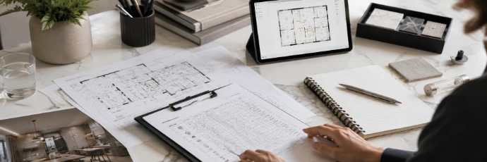 Lighting plans, BOQ, material samples and digital floor plan prepared for a professional project enquiry.