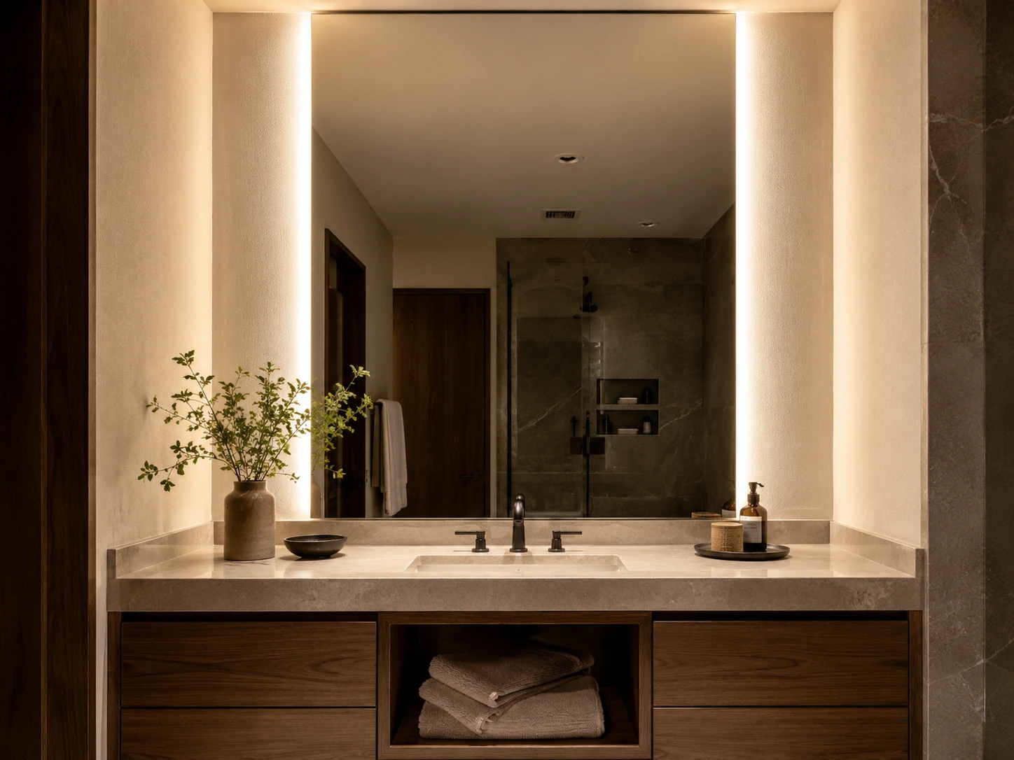 Bathroom mirror lighting with vertical lights on both sides