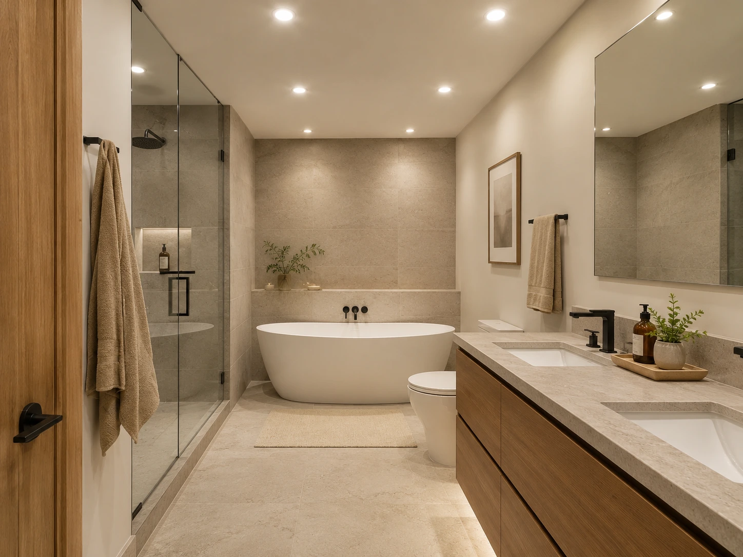 General ceiling lighting in a modern bathroom