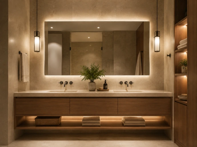 Bathroom vanity lighting at 3000K warm white