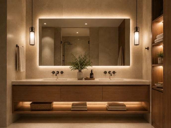 Bathroom vanity lighting at 2700K warm white