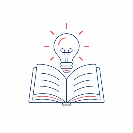 Lighting glossary icon with an open book and light bulb