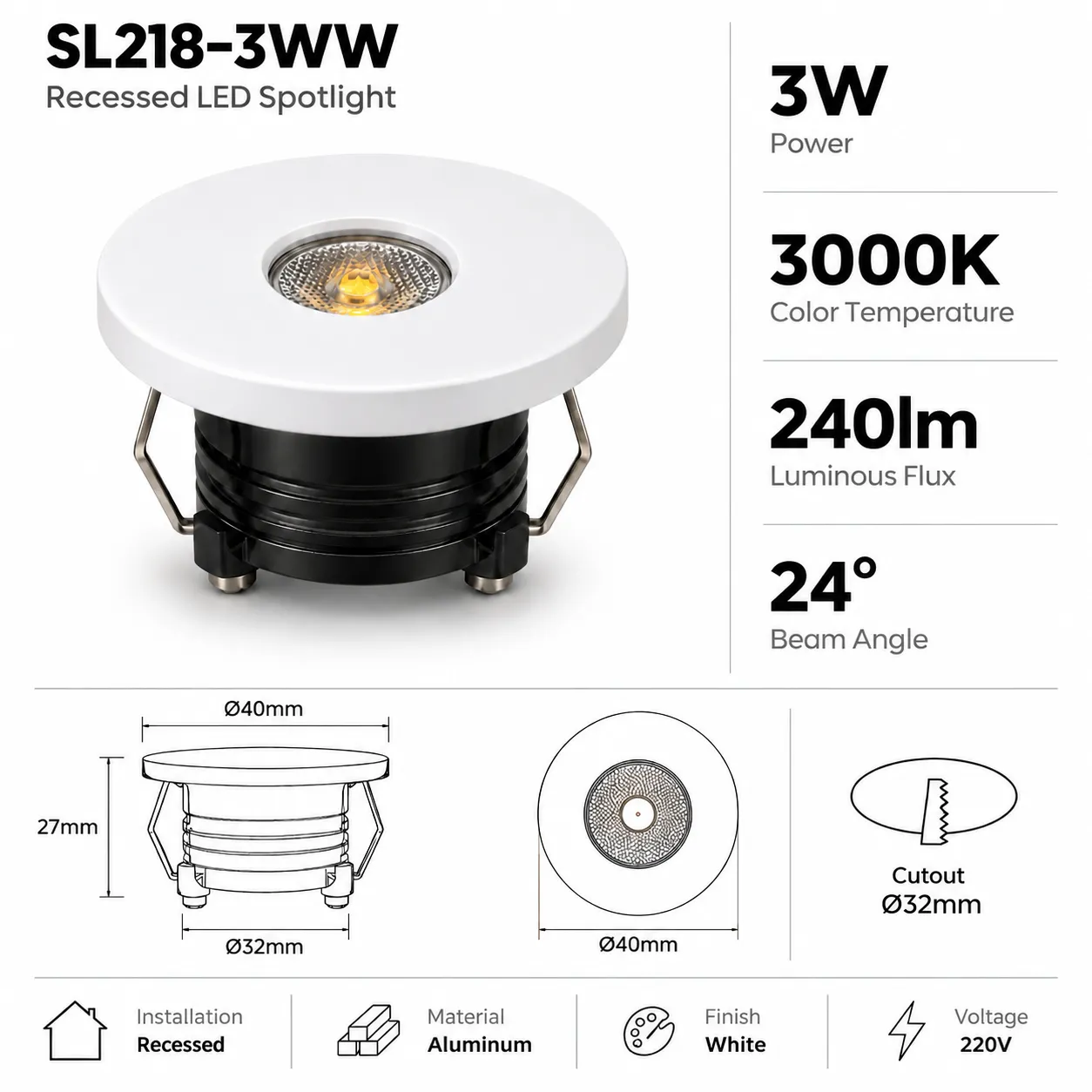 SL218-3WW Recessed Spotlight Specifications.webp