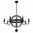 Wooden Orb Chandelier with Black Metal Frame | 6xE14