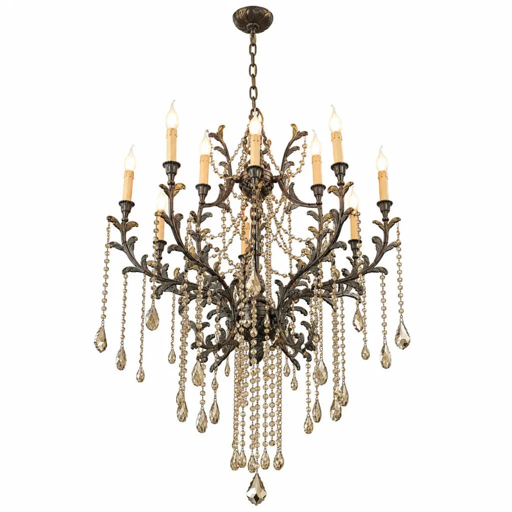 [CH6087-12GT] Jovimart Antique Bronze Chandelier with Golden Teak Swarovski Crystal| 12-Light E14