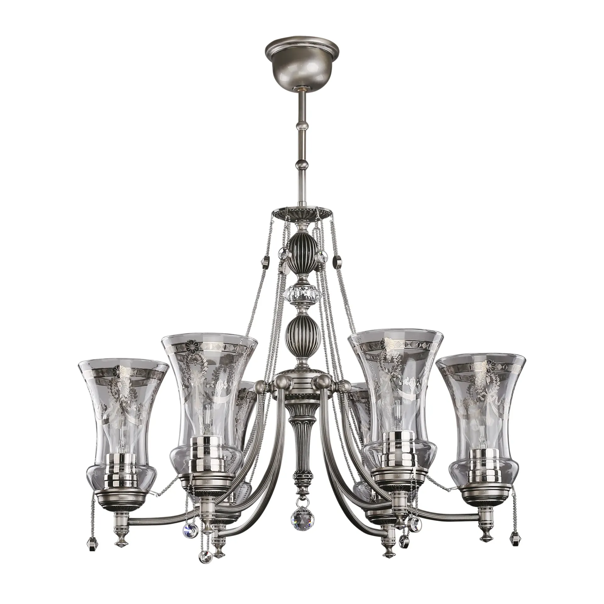 [CH-NICZW5N] Nico 5-Light Nickel Brass Chandelier