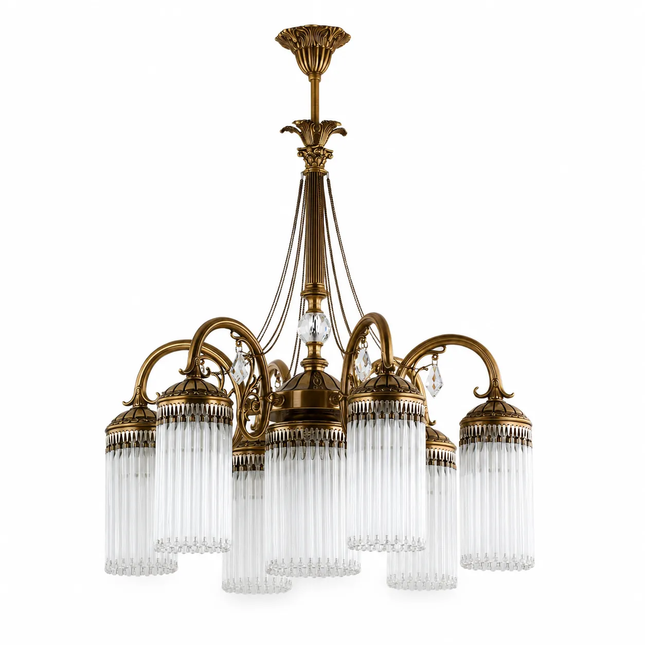CH-ZW-7P| Classic Antique Brass 7-Light Swarovski Crystal Chandelier