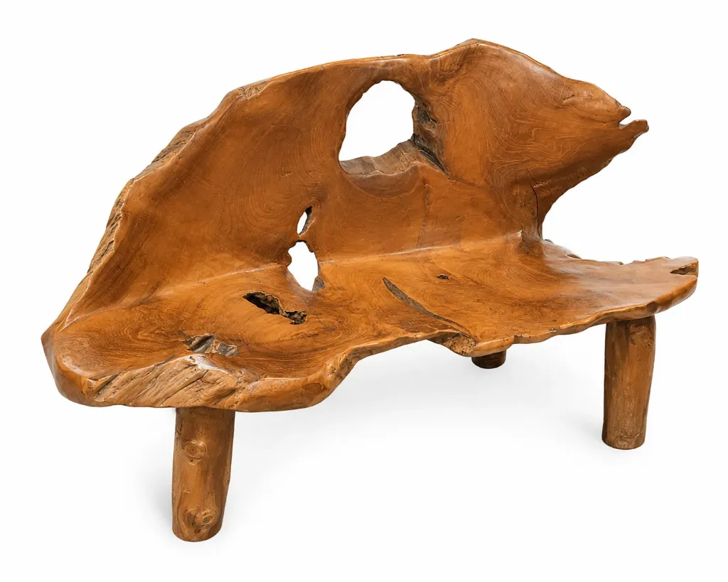 Vicomte Sculpted Teak Root 2-Seater Bench