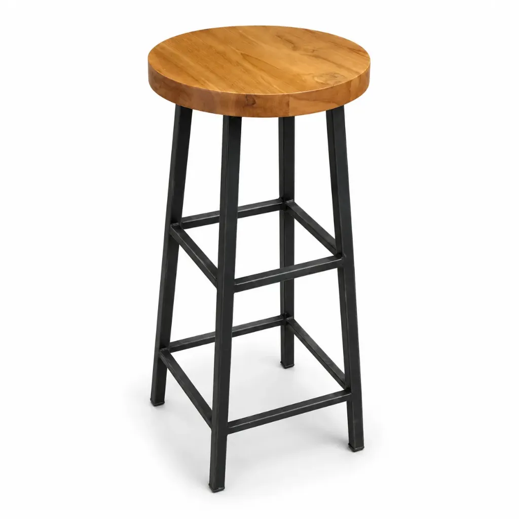[CR0507] Vicomte Natural Teak & Black Iron Bar Stool