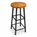 Vicomte Natural Teak & Black Iron Bar Stool