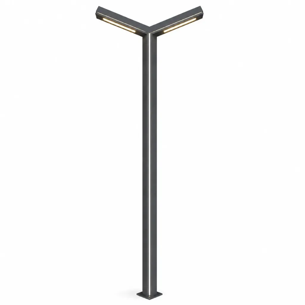 [FL005W/D-DGY] Modern Dark Grey Double-Arm Outdoor Pole Light| 80W 3000K + 6000K