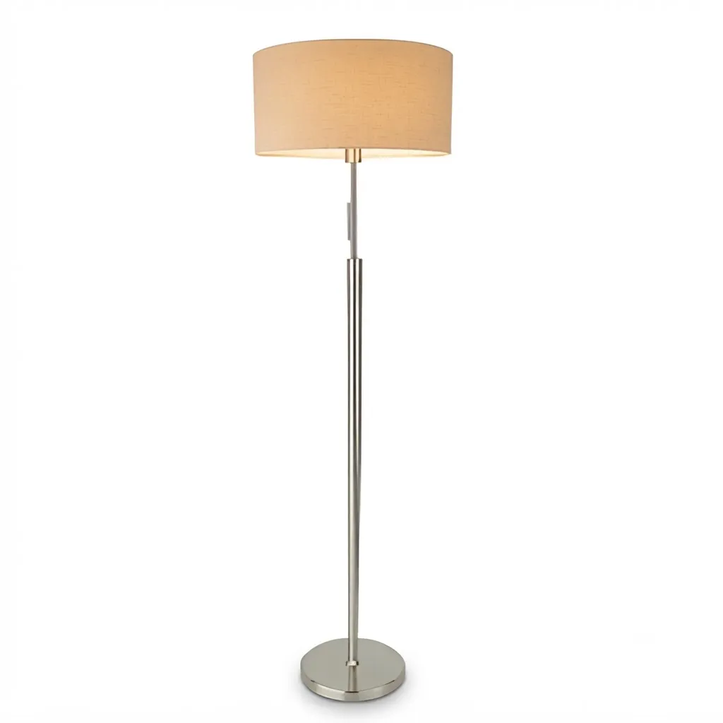 [FL1211-BG] Nickel Floor Lamp with Linen Shade