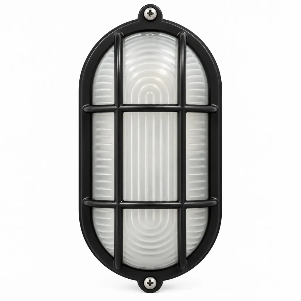 [H100B] NOX Black Outdoor Bulkhead Wall Lamp with Grill | E27 IP44