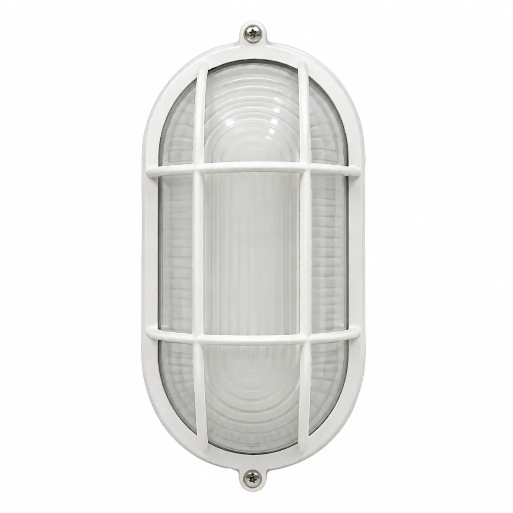 [H100W] NOX White Outdoor Bulkhead Wall Lamp with Grill | E27 IP44