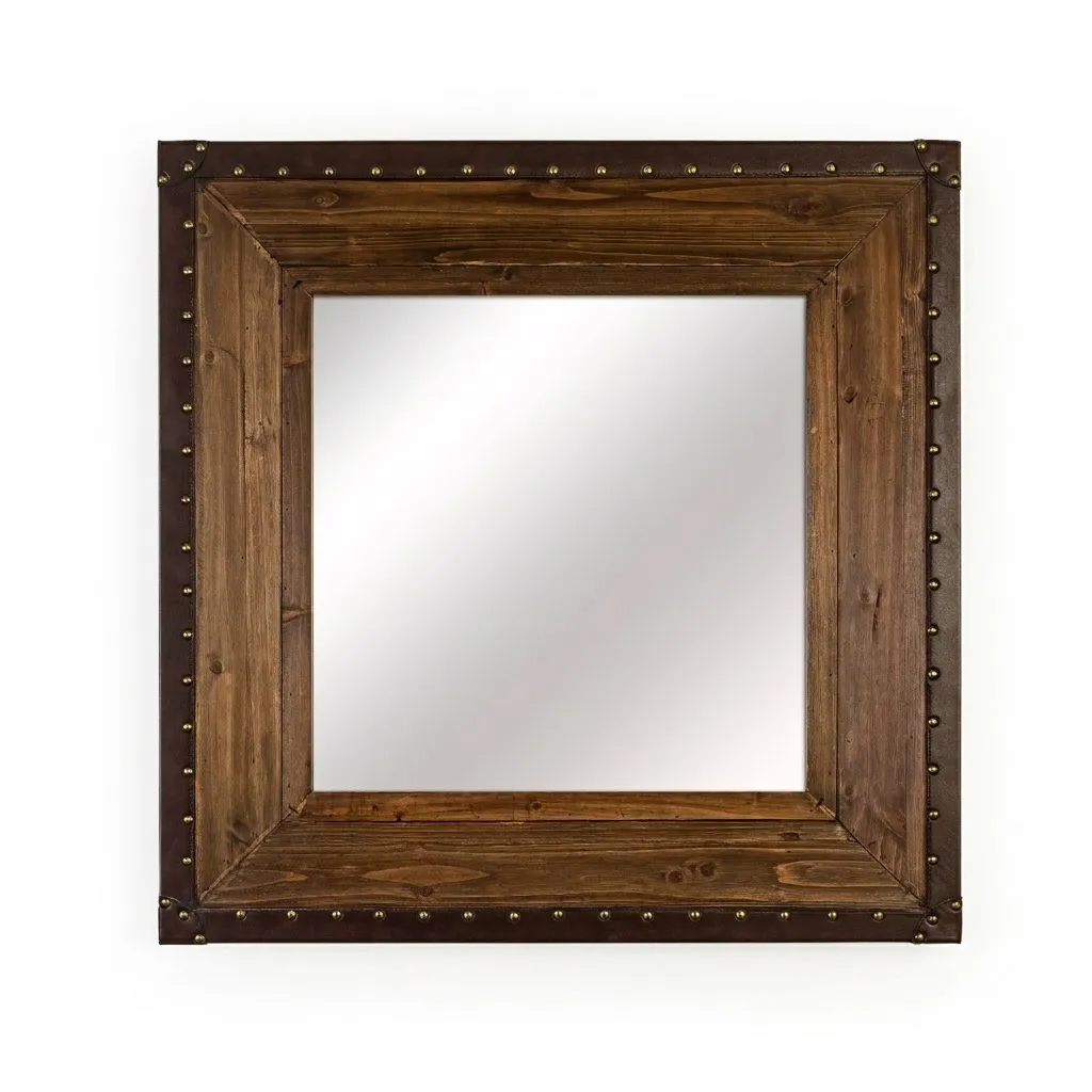 [MR31601] Wooden Mirror with Leather Frame