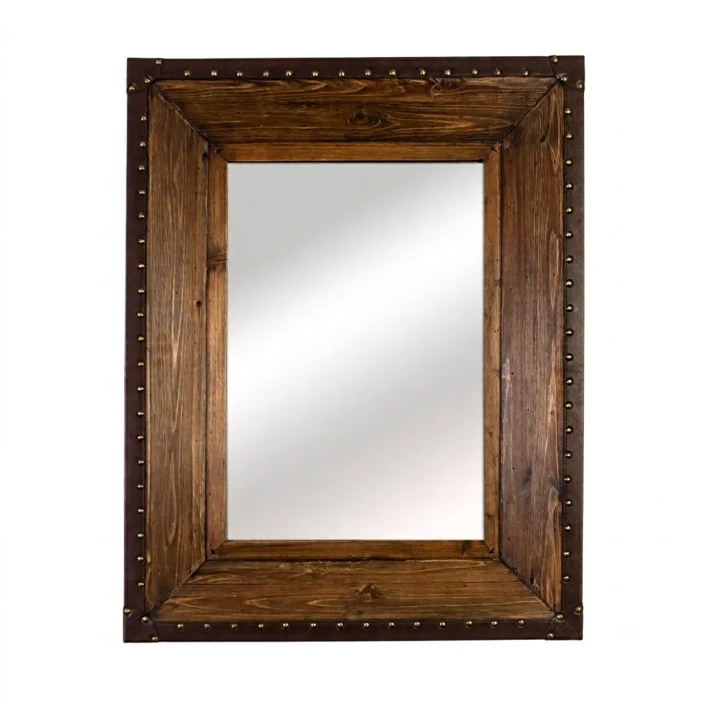 Wooden Mirror with Leather Frame