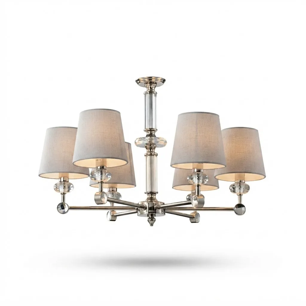 Aveline Nickel and Crystal 6-Light Pendant with Grey Shade