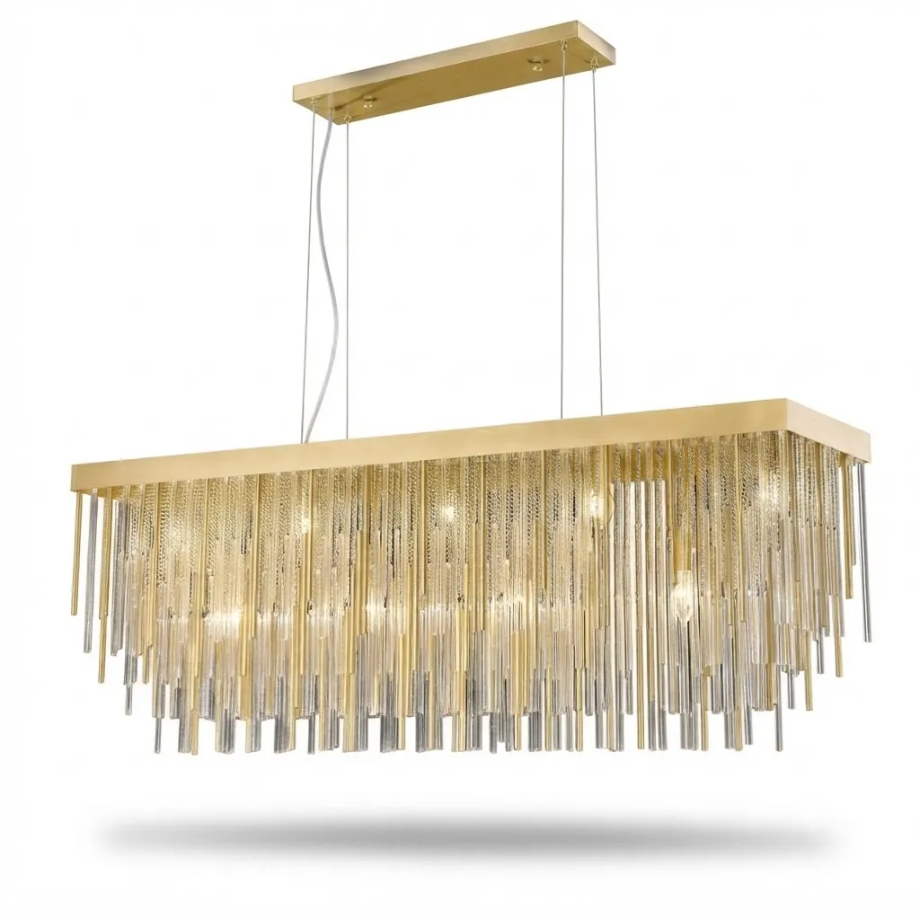 [PL68062-7PG] Linear Cascading Crystal and Metal Pendant Light