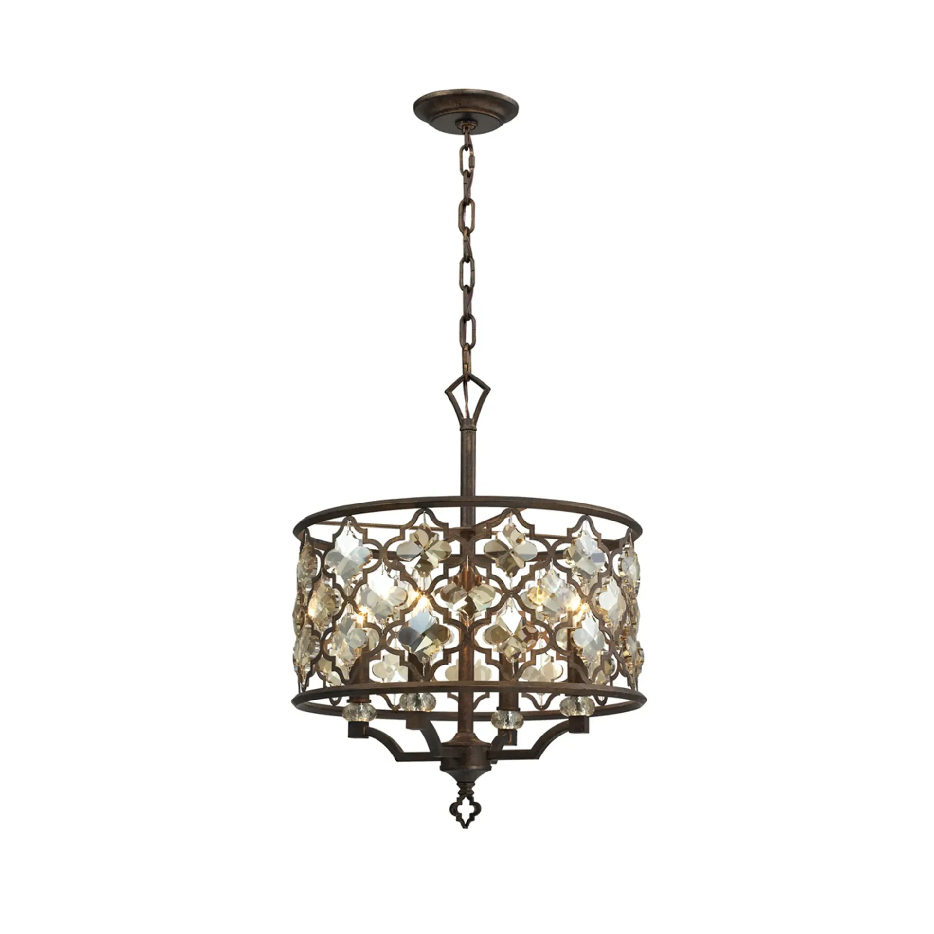 Weathered Bronze Crystal Drum Pendant Lamp