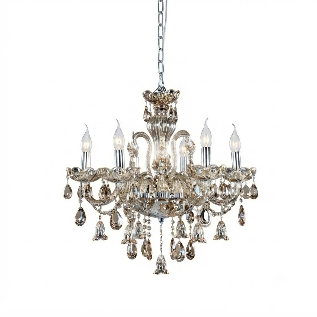 Cognac Crystal Chrome Chandelier