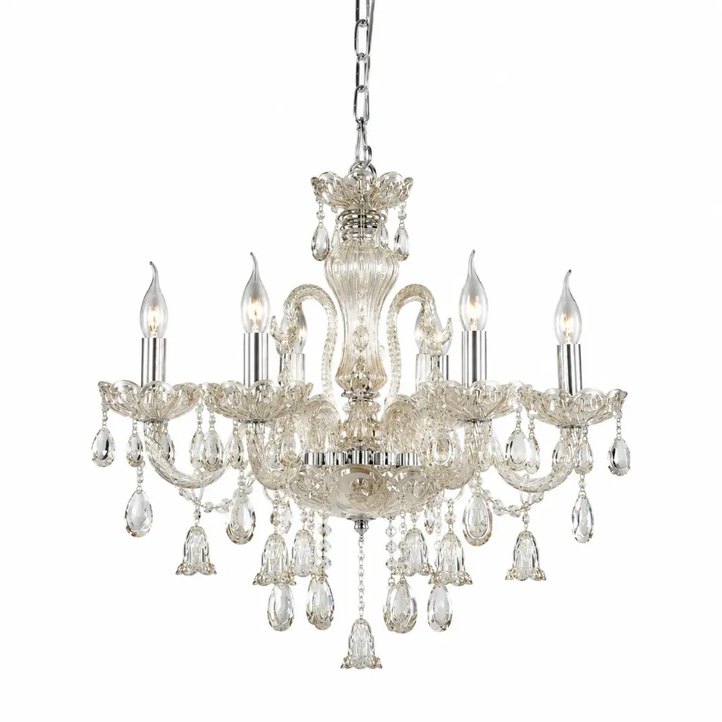 [PL7397/6CN] Cognac Crystal Chrome Chandelier