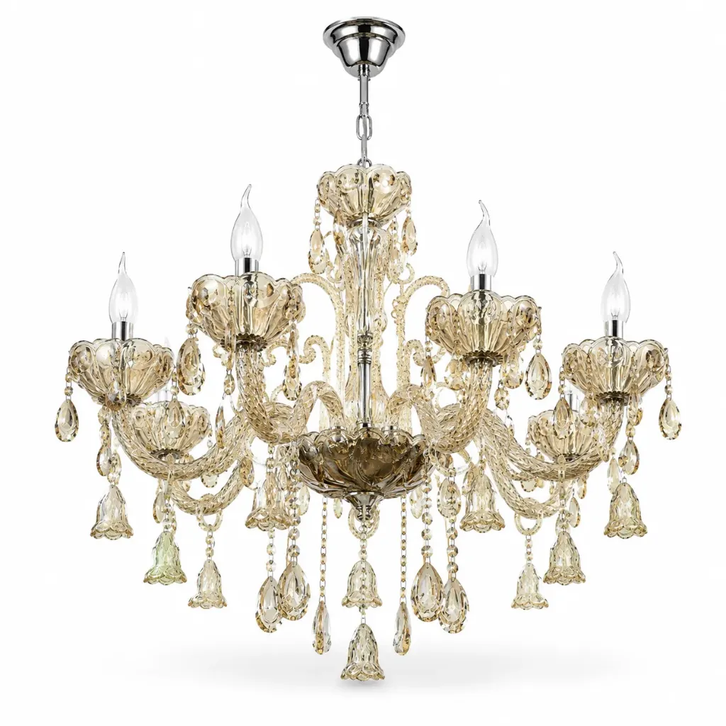 Cognac Crystal Chrome Chandelier