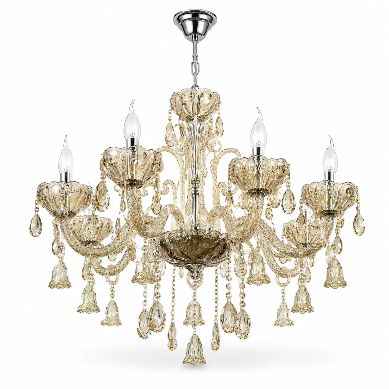 Cognac Crystal Chrome Chandelier