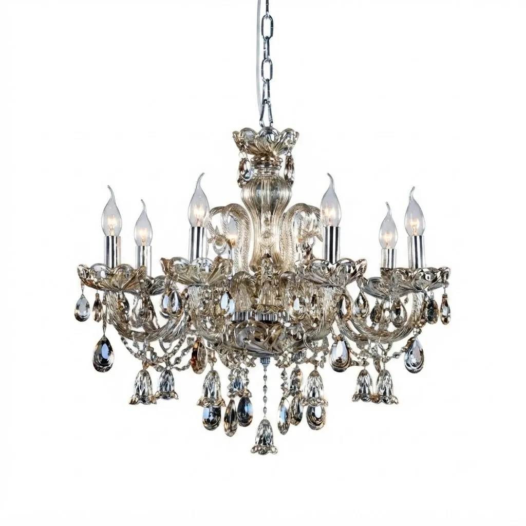Cognac Crystal Chrome Chandelier