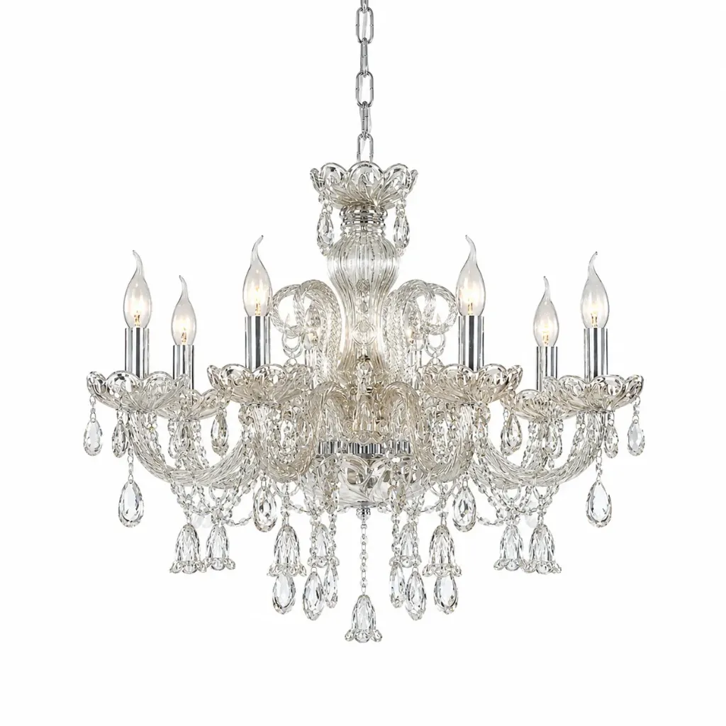 [PL7397/8CN] Cognac Crystal Chrome Chandelier