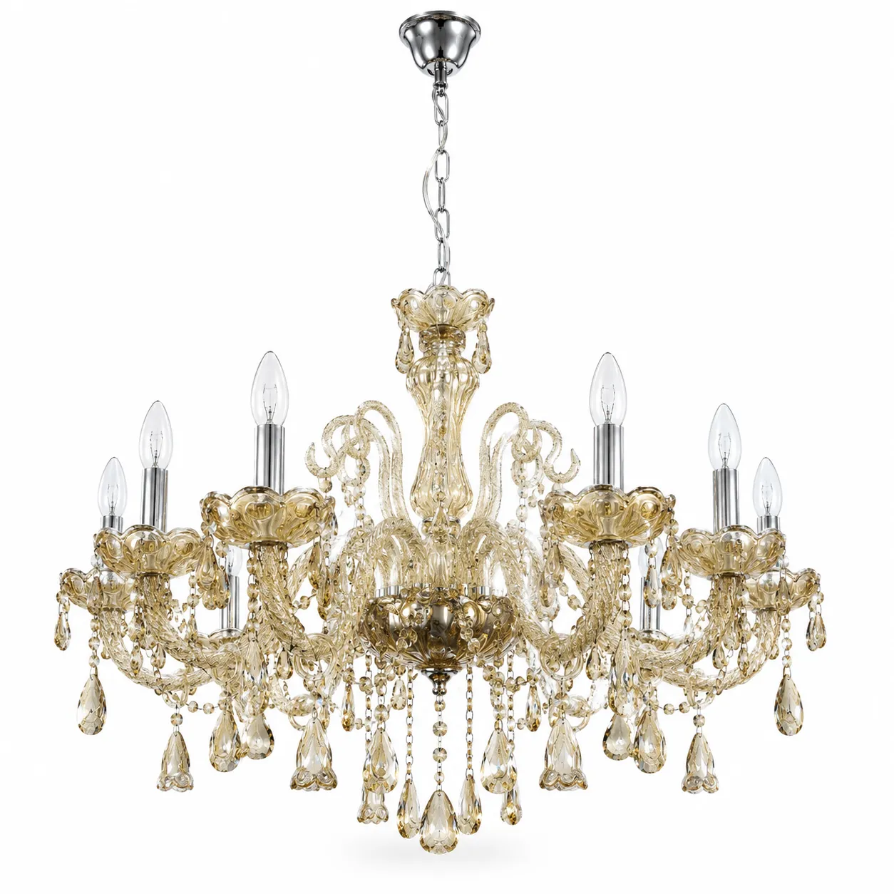 Cognac Crystal Chrome Chandelier