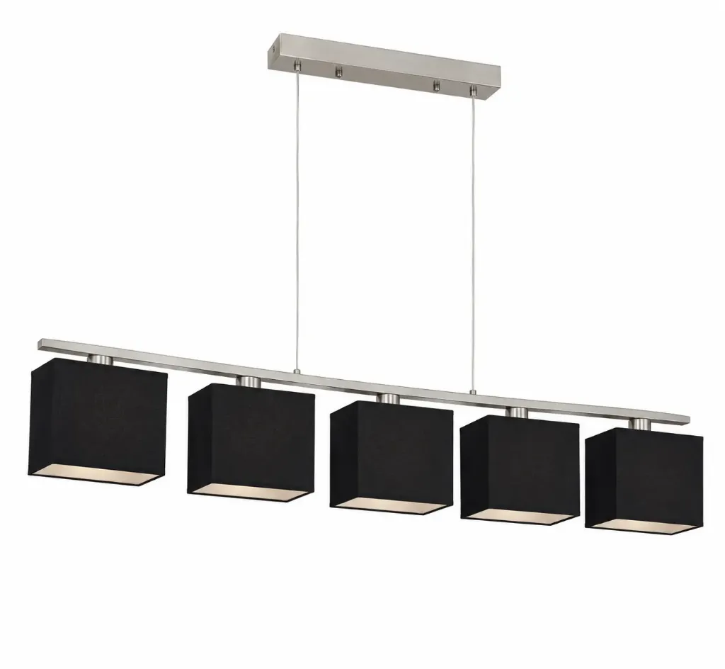 Black Fabric Box-Shade 5-Light Linear Pendant | Sand Nickel 5xE14
