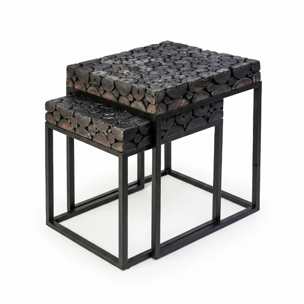 Square Wooden Mosaic Nesting Side Tables