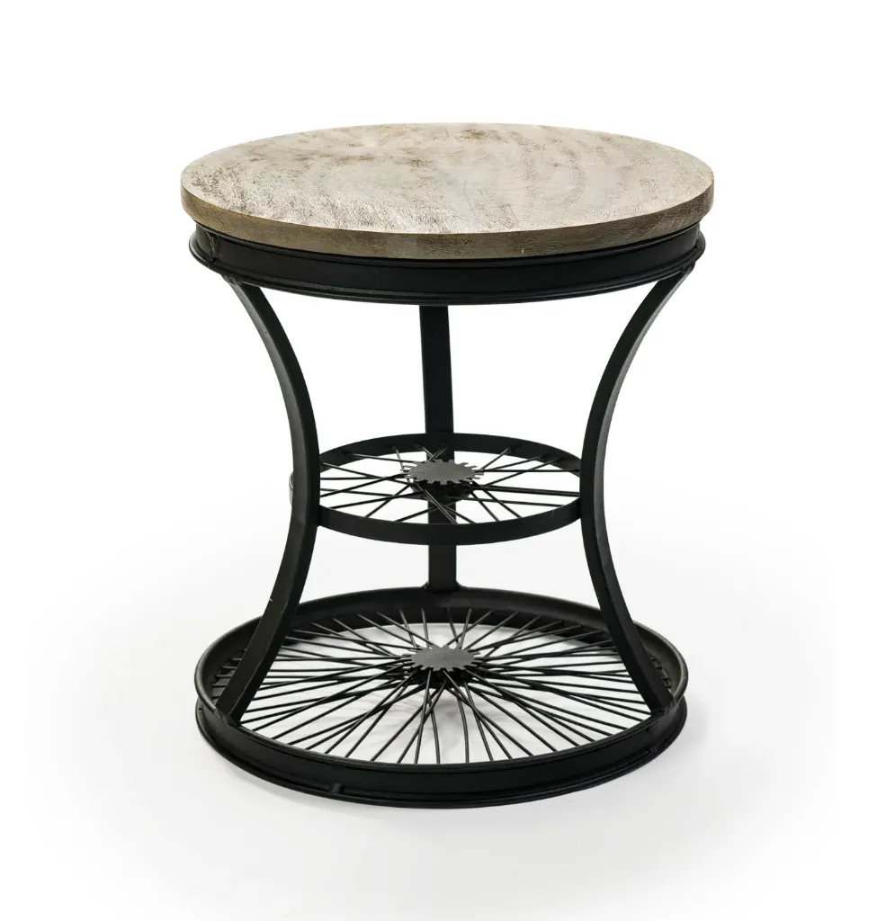 Antique Grey Oak Round Side Table