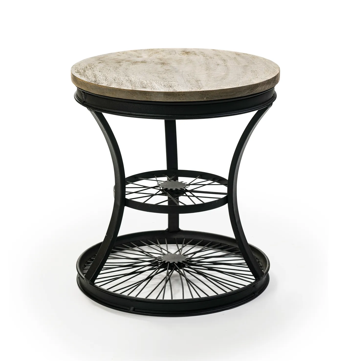 Antique Grey Oak Round Side Table