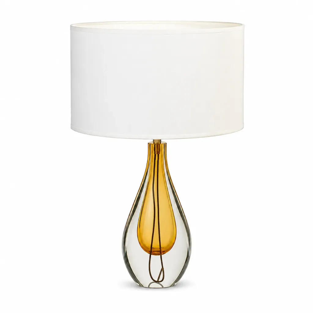 Amber Teardrop Glass Table Lamp with White Shade