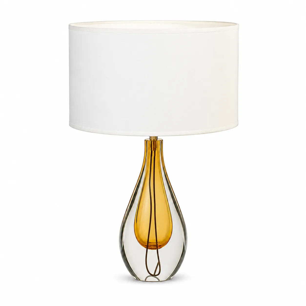 Amber Teardrop Glass Table Lamp with White Shade