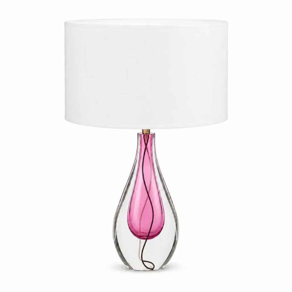 Pink Teardrop Glass Table Lamp with White Shade