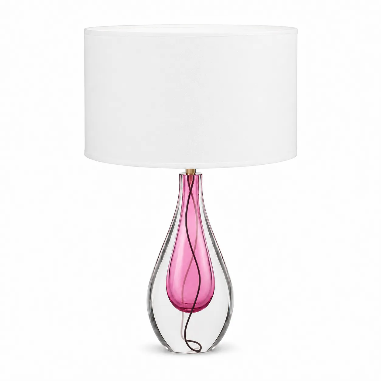 Pink Teardrop Glass Table Lamp with White Shade