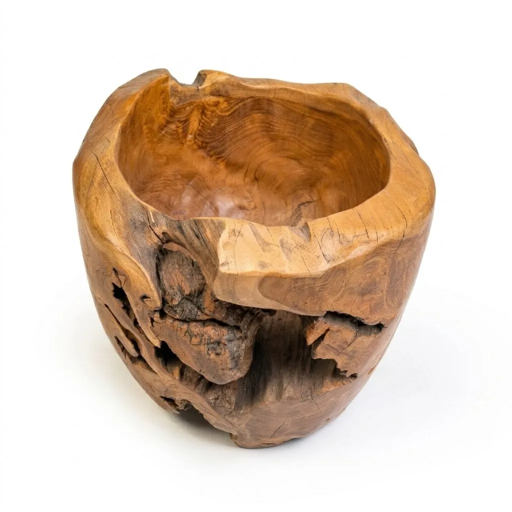 Sculptural Thick Teak Wood Vase | 40 × 33cm