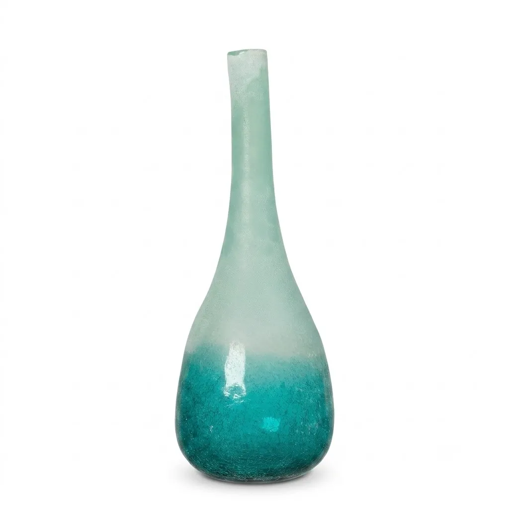 Tall Turquoise Frosted Glass Vase