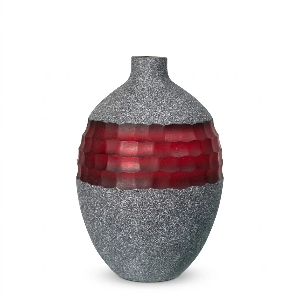 Hand Blown Carved Glass Vase Red-Black