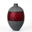 Crimson Horizon Hand Blown Carved Glass Vase