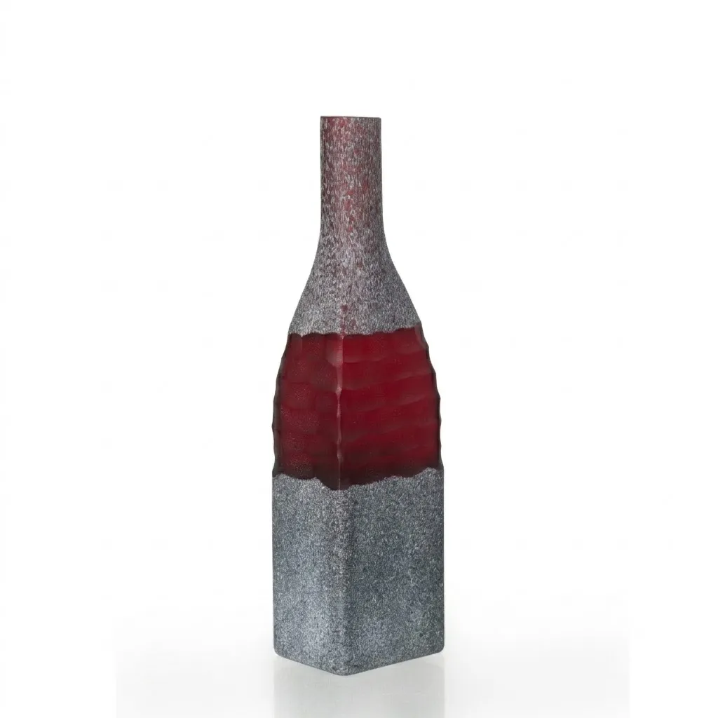Crimson Ridge Hand-Blown Carved Glass Vase