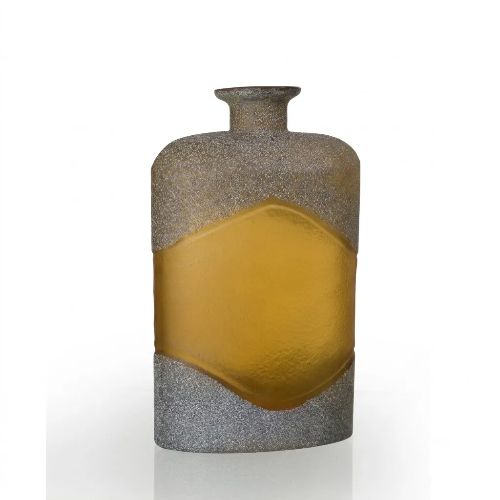Hand Carved Amber-Grey Glass Vase