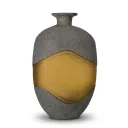 Hand Blown Carved Amber-Black Glass Vase
