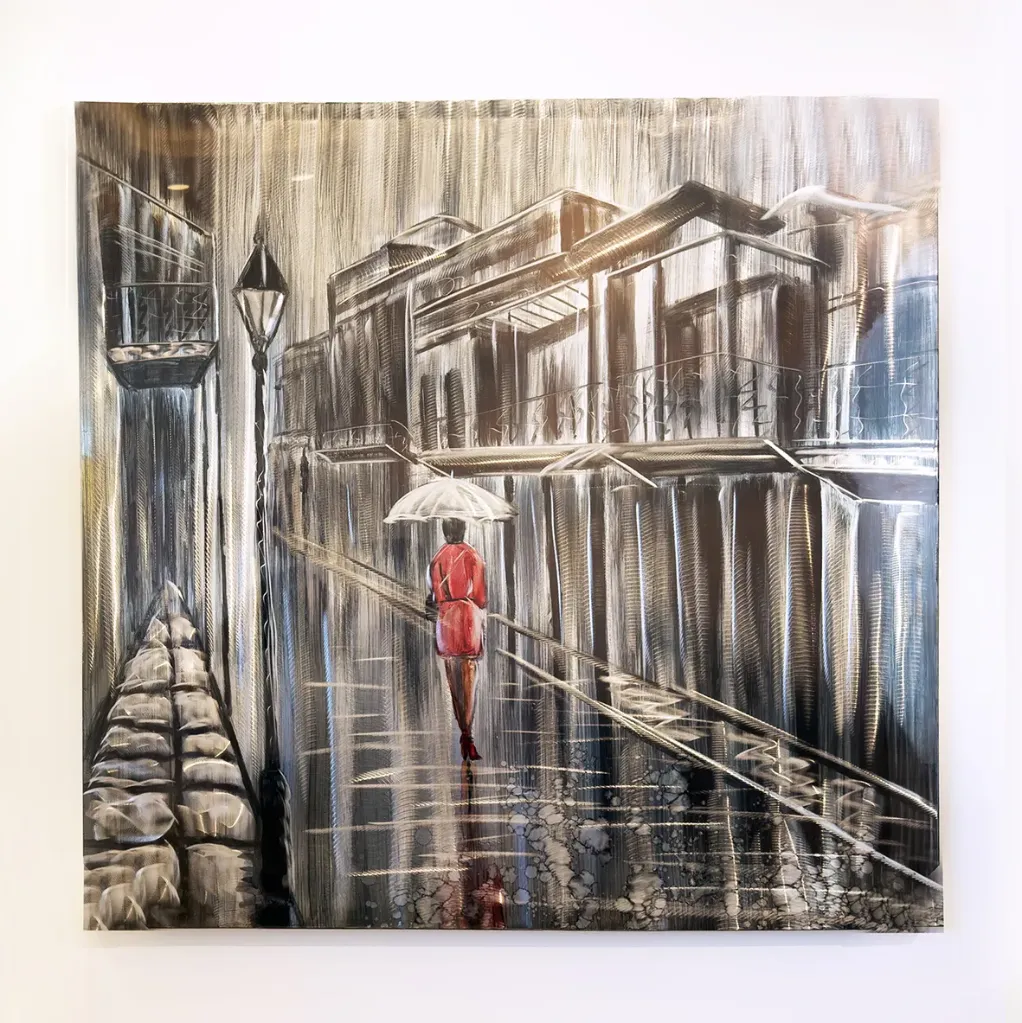 Handmade Aluminum Street Scene Painting