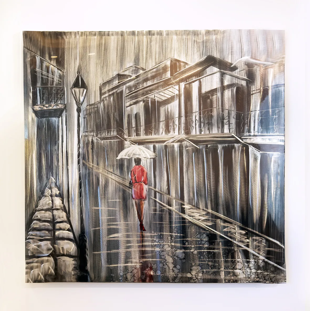 Handmade Aluminum Street Scene Painting